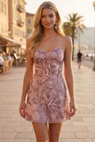 Blush Sequins A-Line Floral Strapless Short Homecoming Dress