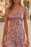 Blush Sequins A-Line Floral Strapless Short Homecoming Dress