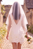 White Sheath V-Neck 3D Flower Short Elopement Wedding Dress