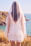 White Sheath V-Neck 3D Flower Short Elopement Wedding Dress