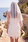 White Sheath V-Neck Mini Elopement Wedding Dress with 3D Flower