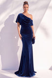 Burgundy Mermaid Ruched One Shoulder Asymmetrical Long Formal Dress