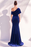 Burgundy Mermaid Ruched One Shoulder Asymmetrical Long Formal Dress