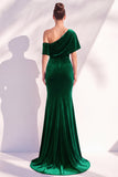 Burgundy Mermaid Ruched One Shoulder Asymmetrical Long Formal Dress