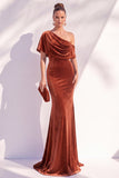 Burgundy Mermaid Ruched One Shoulder Asymmetrical Long Formal Dress