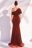 Burgundy Mermaid Ruched One Shoulder Asymmetrical Long Formal Dress