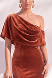 Burgundy Mermaid Ruched One Shoulder Asymmetrical Long Formal Dress