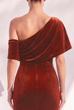 Burgundy Mermaid Ruched One Shoulder Asymmetrical Long Formal Dress