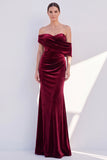 Burgundy Off The Shoulder Velvet Ruched Mermaid Formal Dress
