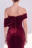 Burgundy Off The Shoulder Velvet Ruched Mermaid Formal Dress