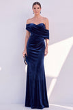 Burgundy Off The Shoulder Velvet Ruched Mermaid Formal Dress