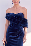 Burgundy Off The Shoulder Velvet Ruched Mermaid Formal Dress