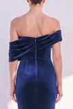 Burgundy Off The Shoulder Velvet Ruched Mermaid Formal Dress