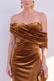 Burgundy Off The Shoulder Velvet Ruched Mermaid Formal Dress