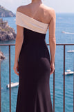 Black And White Asymmetrical Mermaid Long Formal Dress