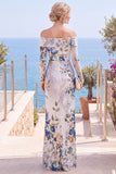 Pink Red Flower Strapless Sheath Floral Ruched Formal Dress with Slit
