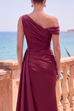 Navy Asymmetrical Ruched Mermaid Long Formal Dress with Side Streamer