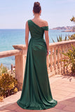Navy Asymmetrical Ruched Mermaid Long Formal Dress with Side Streamer