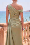 Navy Asymmetrical Ruched Mermaid Long Formal Dress with Side Streamer