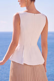 White And Champagne Pleated A-Line Bateau Neck Long Formal Dress