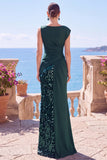 Black Sequins Asymmetrical Ruched Mermaid Formal Dress with Slit