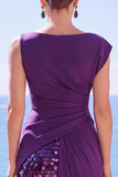Black Sequins Asymmetrical Ruched Mermaid Formal Dress with Slit