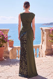 Black Sequins Asymmetrical Ruched Mermaid Formal Dress with Slit