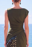Black Sequins Asymmetrical Ruched Mermaid Formal Dress with Slit