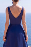 Pink A-Line Pearls Ruched Long Formal Dress with Slit