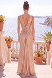 Burgundy Metallic Mermaid Ruched Long Formal Dress with Slit