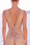Burgundy Metallic Mermaid Ruched Long Formal Dress with Slit