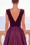 Burgundy V-Neck A-Line Velvet Backless Long Formal Dress with Slit