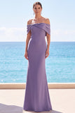 Grey Purple Off The Shoulder Mermaid Ruched Long Formal Dress