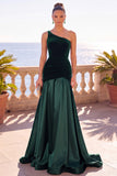 Burgundy One Shoulder Mermaid Velvet Ruched Long Formal Dress