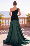 Burgundy One Shoulder Mermaid Velvet Ruched Long Formal Dress
