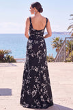 Blue Sheath Floral Jacquard Square Neck Long Formal Dress with Slit
