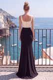 Black Champagne Mermaid Square Neck Long Formal Dress