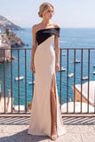 Black Champagne Asymmetrical Mermaid Long Formal Dress with Slit