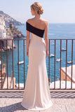 Black Champagne Asymmetrical Mermaid Long Formal Dress with Slit