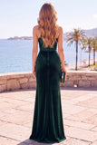 Burgundy Velvet Sequins Halter Neck Ruched Sheath Long Formal Dress with Slit