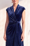 Dark Blue Velvet A-Line V-Neck Ruched Long Mother Of The Bride Dress