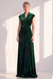 Dark Blue Velvet A-Line V-Neck Ruched Long Mother Of The Bride Dress
