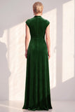 Dark Blue Velvet A-Line V-Neck Ruched Long Mother Of The Bride Dress