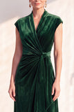 Dark Blue Velvet A-Line V-Neck Ruched Long Mother Of The Bride Dress