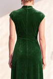 Dark Blue Velvet A-Line V-Neck Ruched Long Mother Of The Bride Dress