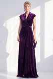 Dark Blue Velvet A-Line V-Neck Ruched Long Mother Of The Bride Dress