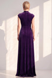 Dark Blue Velvet A-Line V-Neck Ruched Long Mother Of The Bride Dress