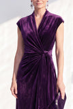 Dark Blue Velvet A-Line V-Neck Ruched Long Mother Of The Bride Dress