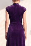 Dark Blue Velvet A-Line V-Neck Ruched Long Mother Of The Bride Dress