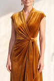 Dark Blue Velvet A-Line V-Neck Ruched Long Mother Of The Bride Dress